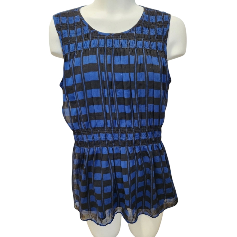 NWT Club Monaco Pleated & Lined Blue and Black Striped Sleeveless Peplum Top